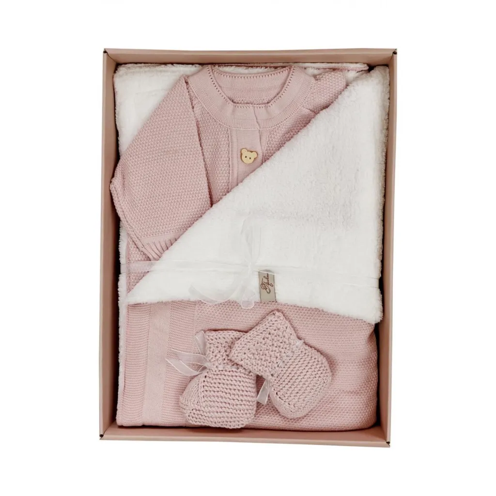 Комплект Прованс для немовлят Рожевий 3 одиниці (плед, чоловічок, пінетки (4823093427907)