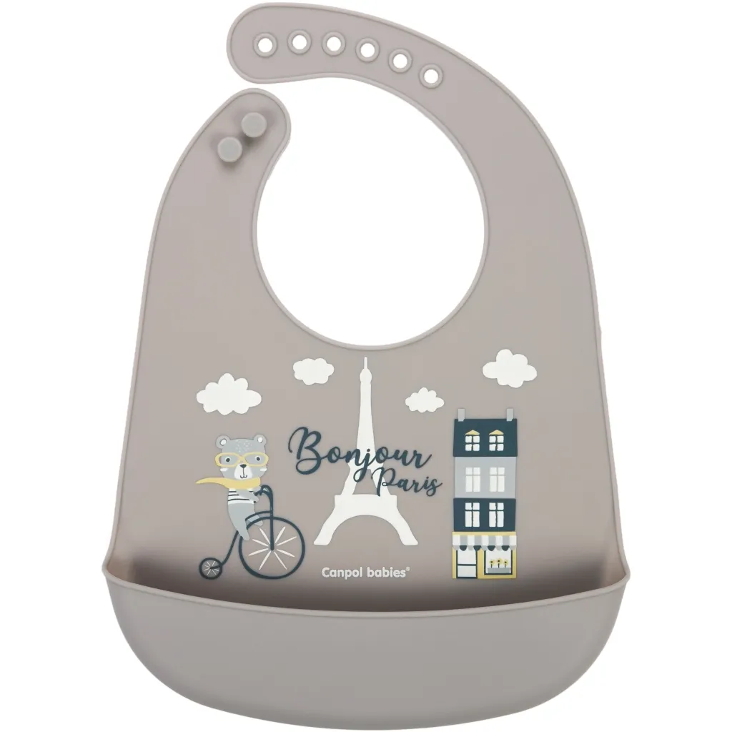 Слинявчик Canpol babies Bonjour Paris силіконовий з кишенькою беж (74/027_bei)