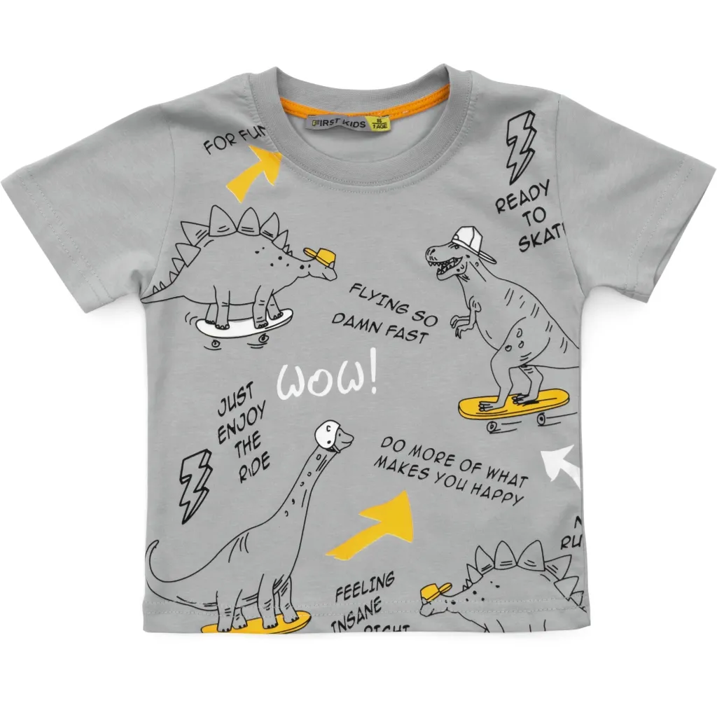 Футболка детская First kids с динозаврами (3032-98B-gray)