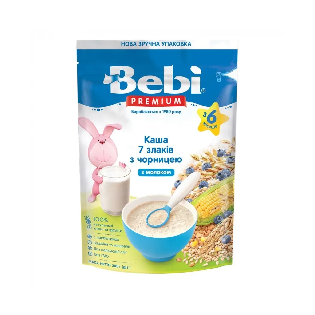  Bebi Premium молочна 7 злаків з чорницями +6 міс. 200 г (8606019654382)