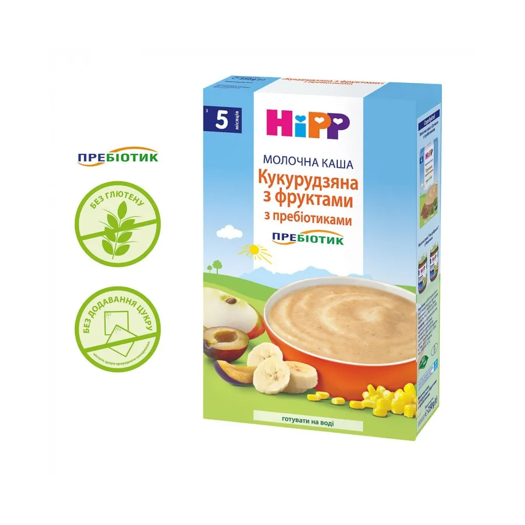  HiPP молочная Кукурузная с фруктами с пребиотиками 250 гр (9062300140153)
