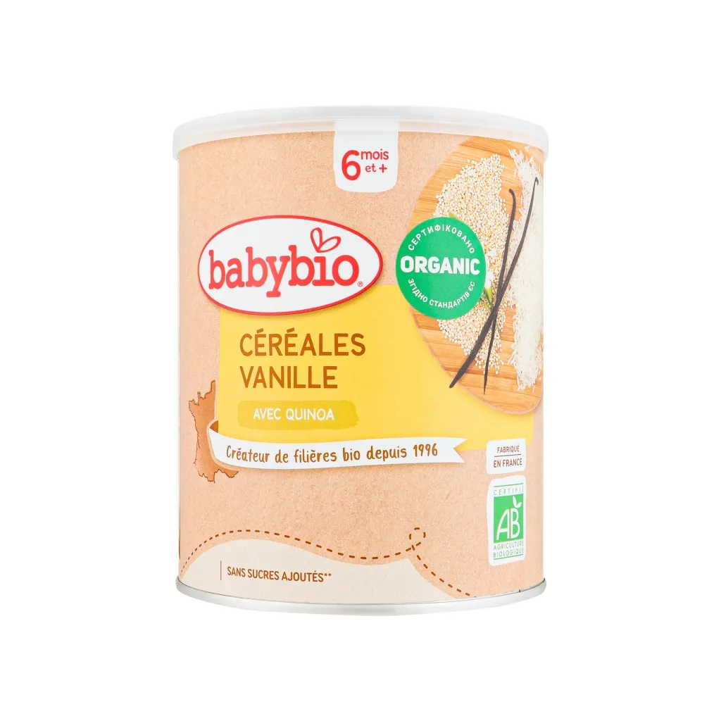  BabyBio Органическая Злакова с кино и ванилью +6 мес. 220 гр (3288131500102)