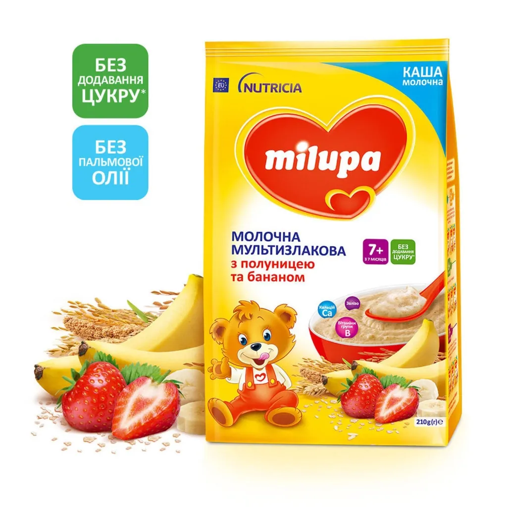  Milupa Молочная мультизлаковая с клубникой и бананом от 7 мес 210 г (5900852058615)