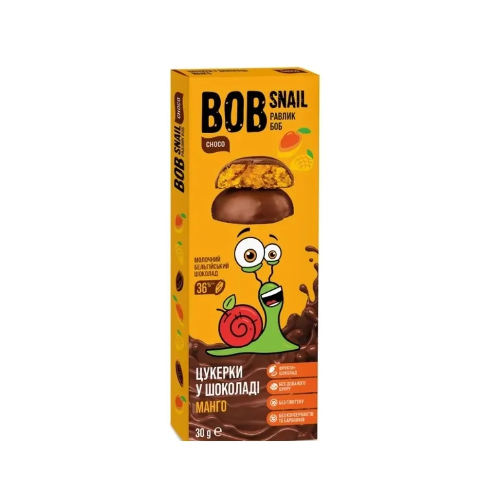 Цукерок Bob Snail Манго Бельгійський молочний шоколад 30г (4820219341314)