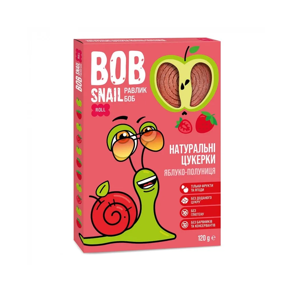 Цукерок Bob Snail Равлик Боб Яблучно-полуниця 120 г (4820162520422)