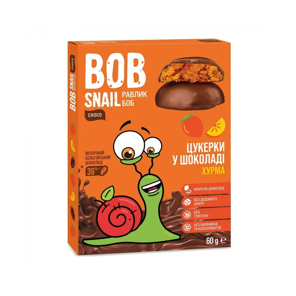 Цукерок Bob Snail Равлик Боб з хурми в молочному шоколаді 60 г (4820219342649)