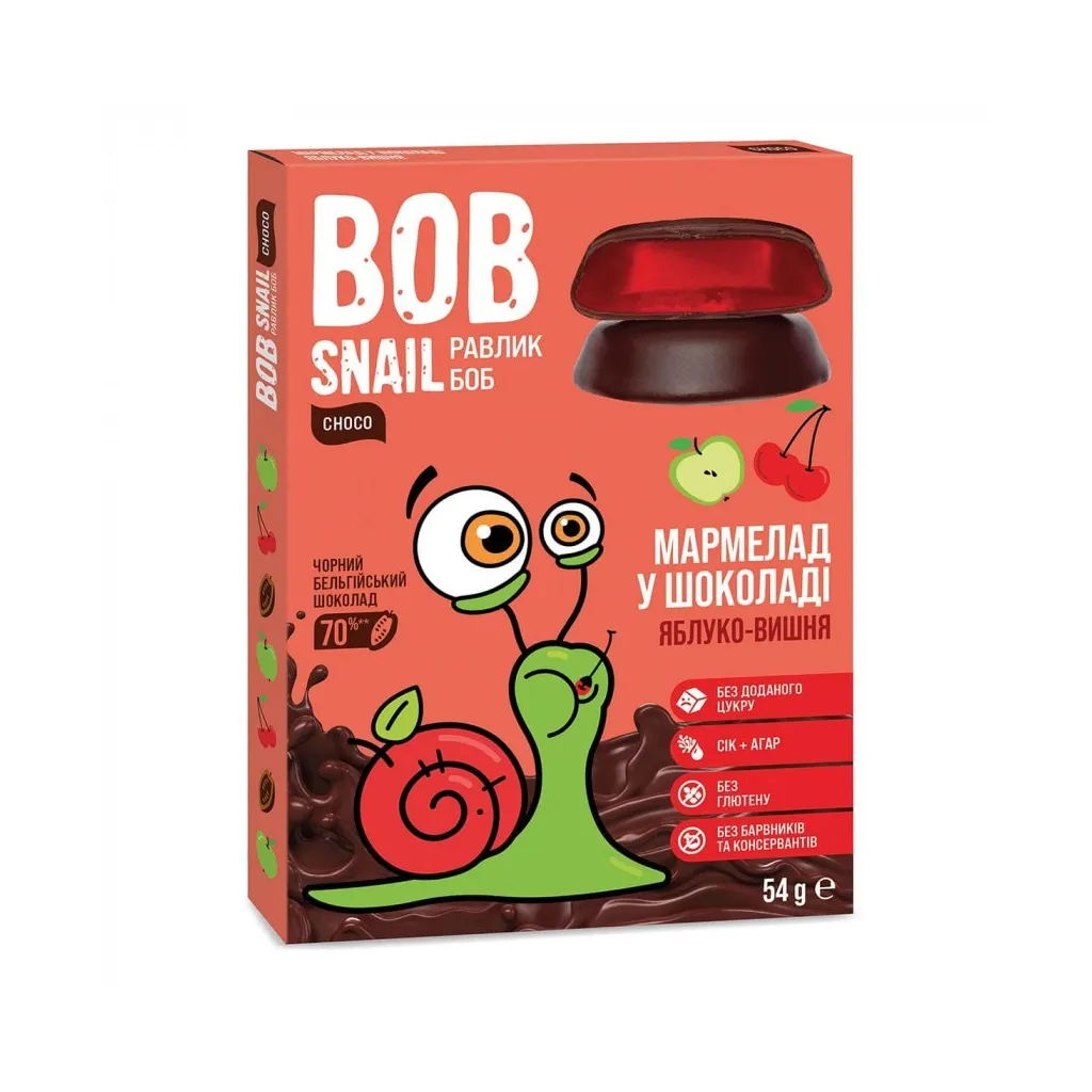 Мармелад Bob Snail Яблуко Вишня в чорному шоколаді 54 г (4820219340928)