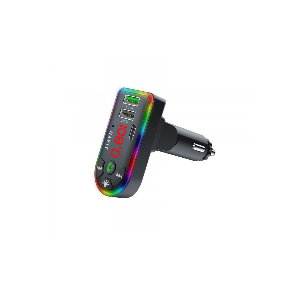 FM-трансмітер Havit HV-FM813BT 2USB+USB-C RGB Black (HV-FM813BT Black)