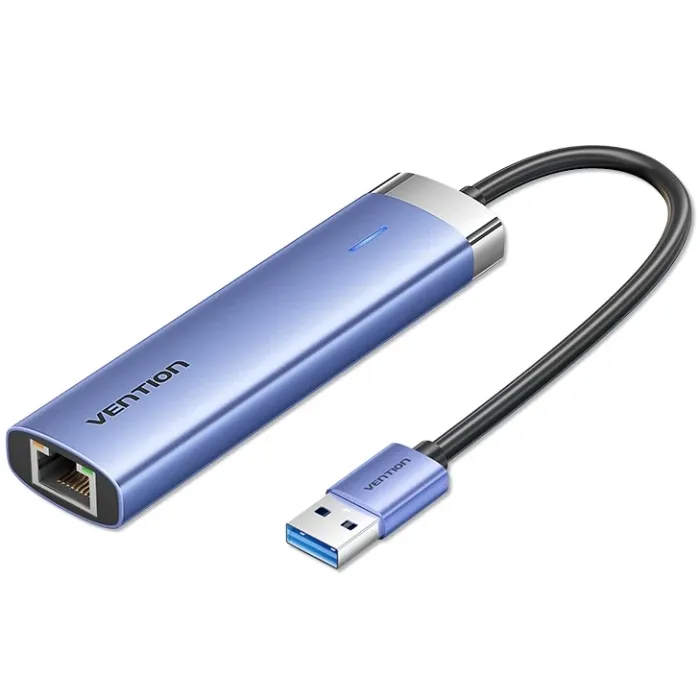 Док-станція Vention USB 3.0x3/RJ45/USB-C Hub Blue Aluminum Alloy 5-in-1