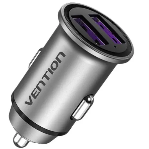 Зарядное устройство Vention Two-Port USB-A Car Charger Gray (FFEH0)