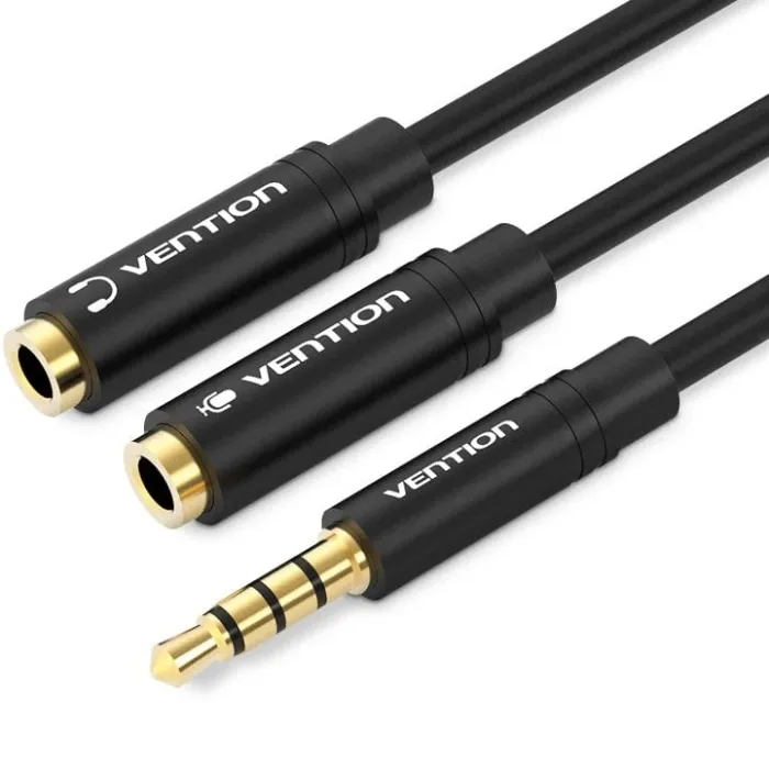 Адаптер і перехідник Vention Jack 3.5mm 4pin M - 2x3.5mm F Black (BBVBY)