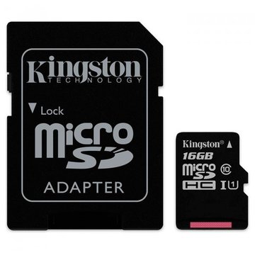 Карта памяти Kingston MicroSDHC 16GB UHS-I Class 10 Canvas Select + SD-адаптер (SDCS/16GB)