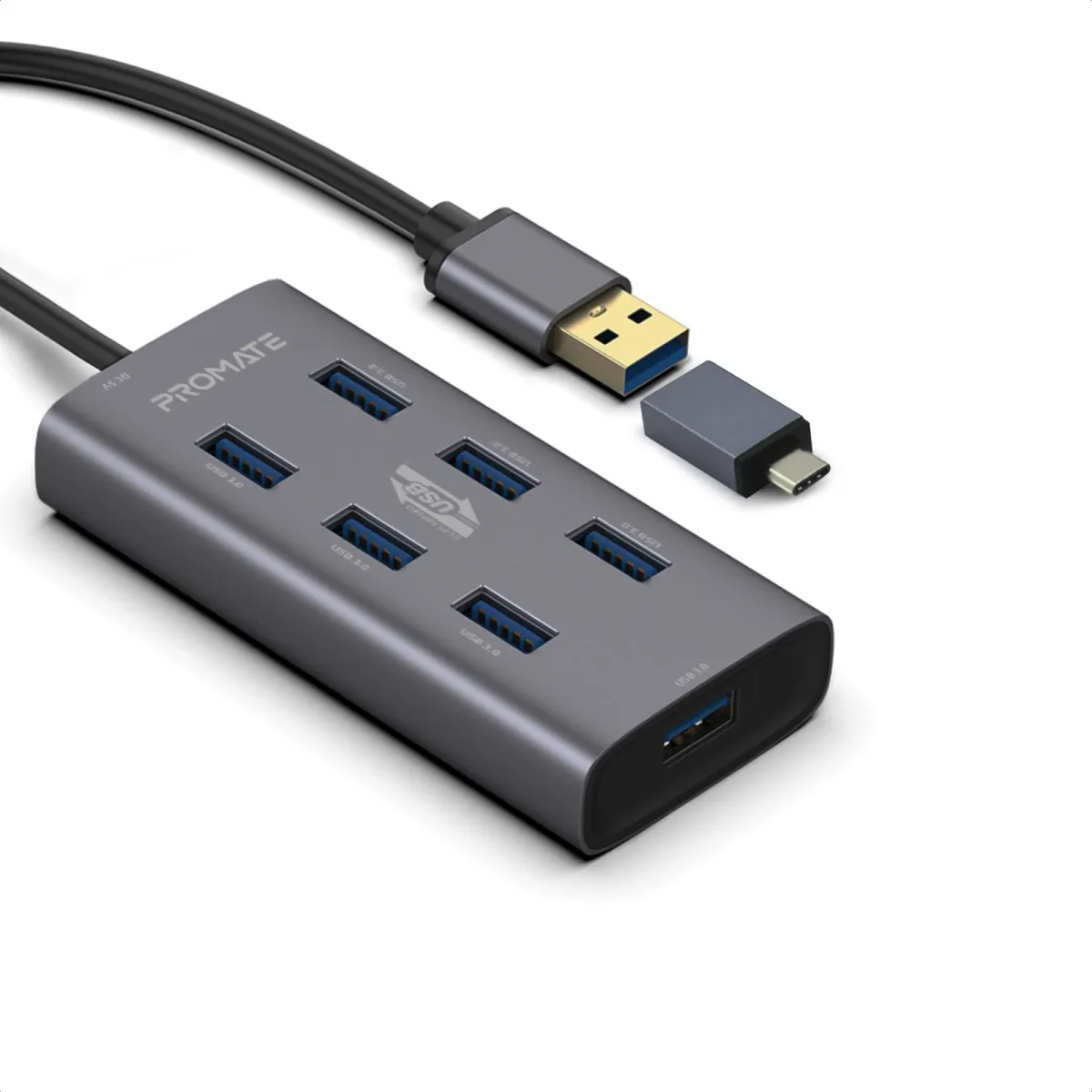 USB Хаб Promate USB hub EZHub-7 grey (ezhub-7.grey)