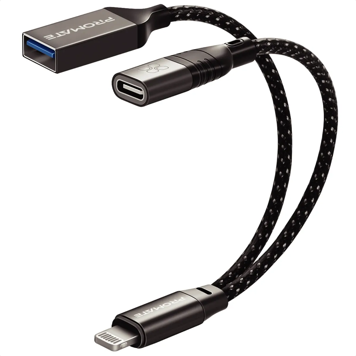 Адаптер і перехідник Promate OTGLink-i Lightning to USB-C/USB-A (otglink-i.black)