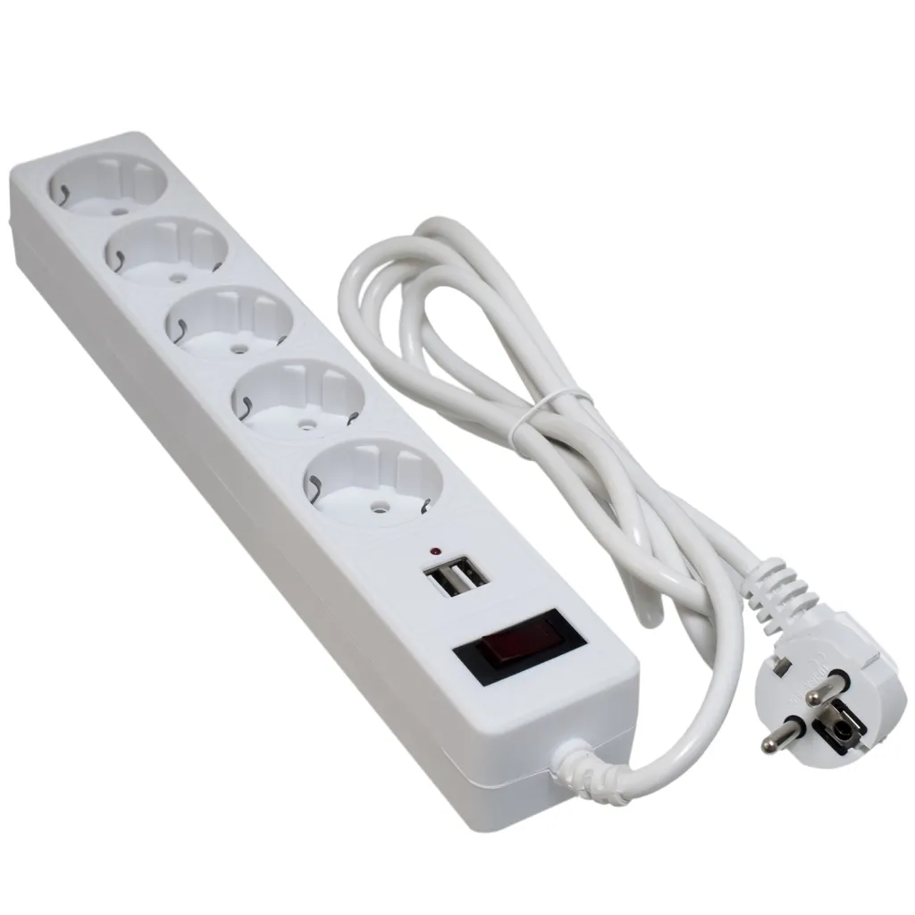  Patron 1.8m + 2 USB 2.0, 2.1A, 5 роз. White (EXT-PN-SP-52-USB-W)