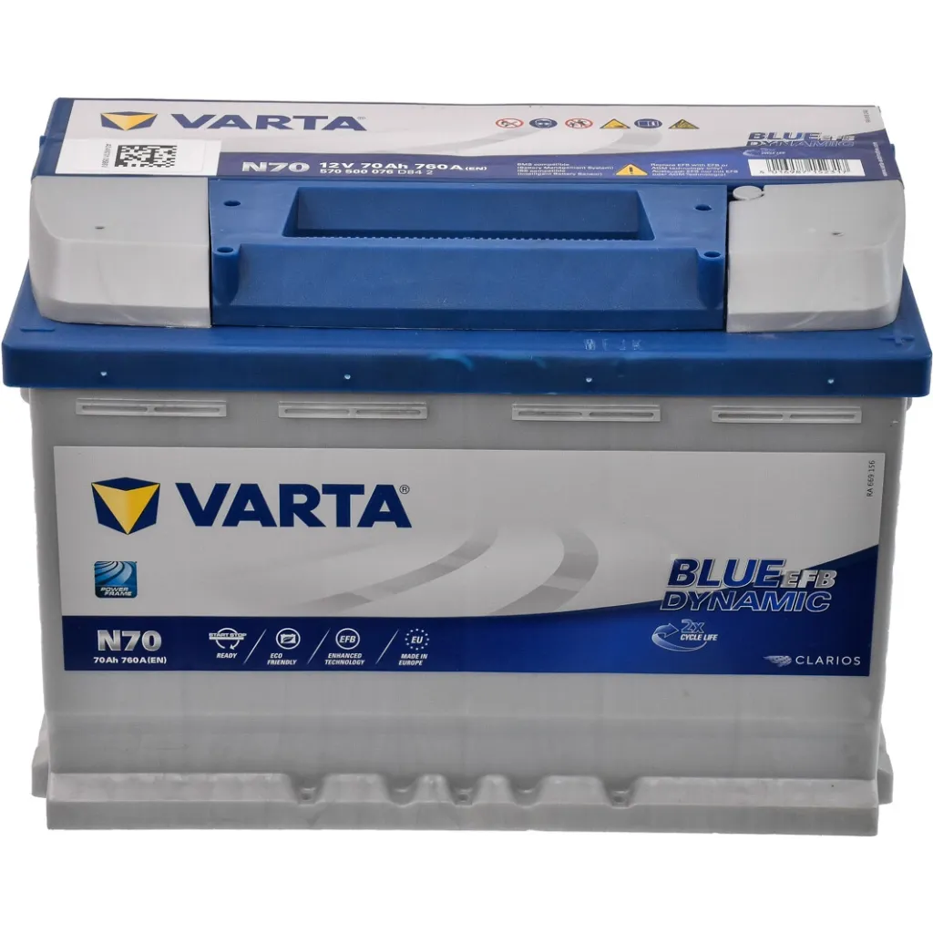  Varta BlueDynamicEFB70AhЕв(-/+)(760EN) N70 (570500076)