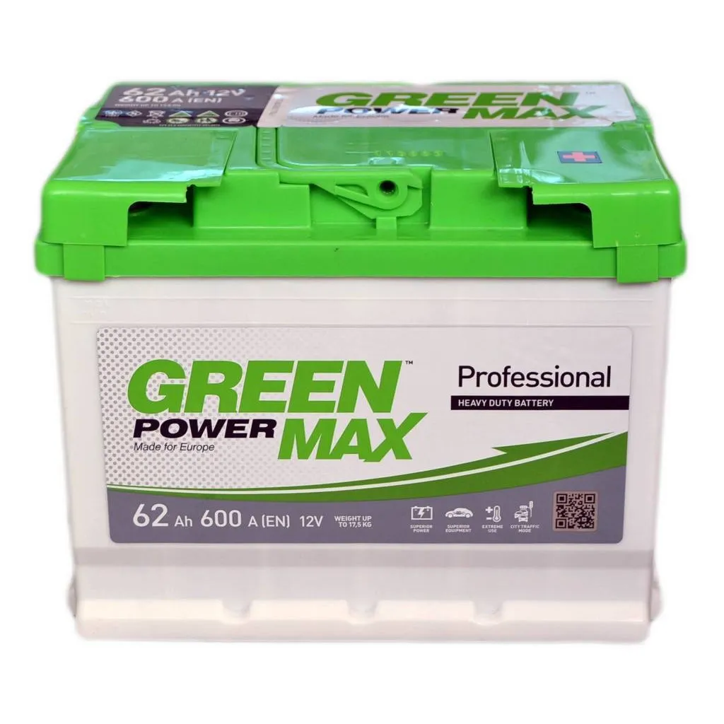 Акумулятор автомобільний GREEN POWER MAX 62Ah Єв (-/+) (600EN) (22373)