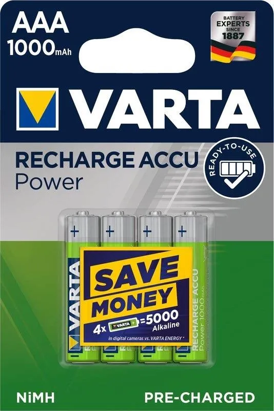 Батарейка Varta Recharge Accu AAA/HR03 Ni-MH 1000 mAh BL (Varta 5703)