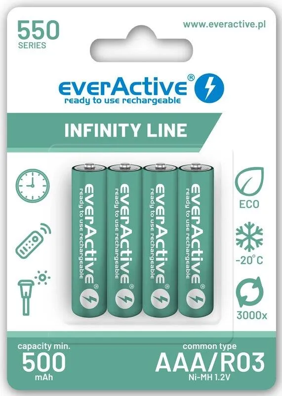 Батарейка everActive AAA/HR03 Ni-MH 550mAh BL 4шт (EVHRL03-550)