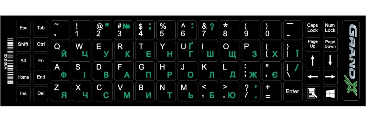 Аксесуар для ноутбука Grand-X 68 keys Green, Latin Ukr white (GXDGUA)