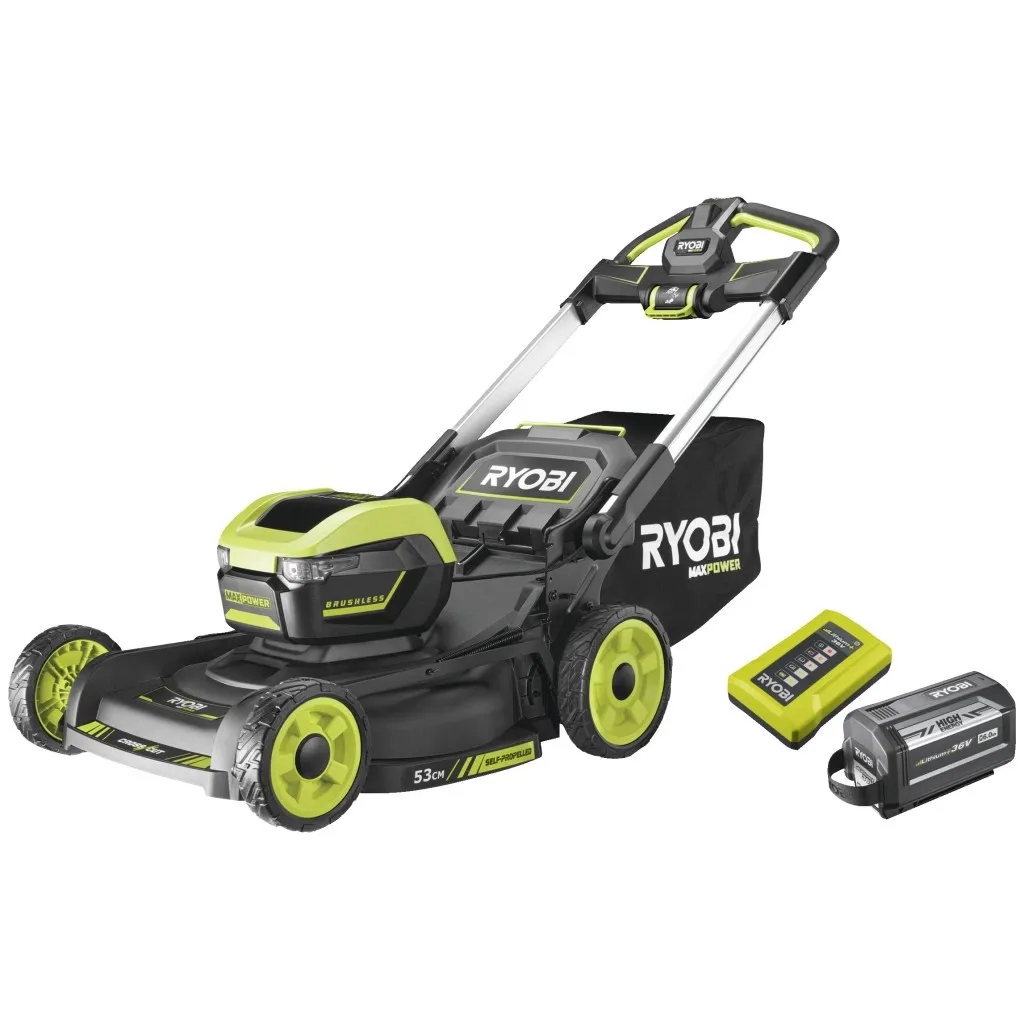 Газонокосарка Ryobi RY36LMXSP53A-160 самохідна, 36В MAX POWER, 1х6Аг, дека 53см, 70л (5133005802)