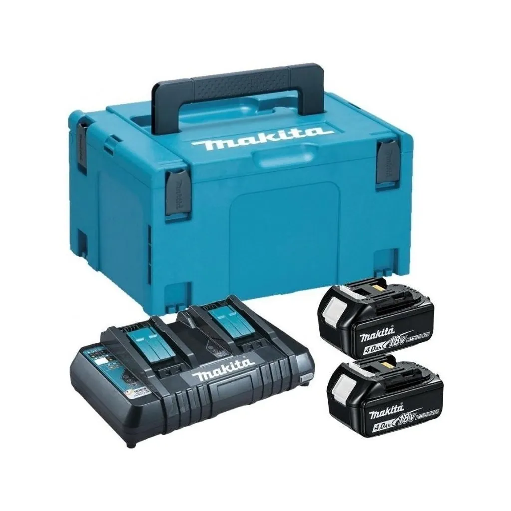 Набор акумуляторів + зарядний пристрій Makita LXT BL1840 x 2шт (18В, 4Ah) DC18RD, кейс Makpac 3 (197504-2)