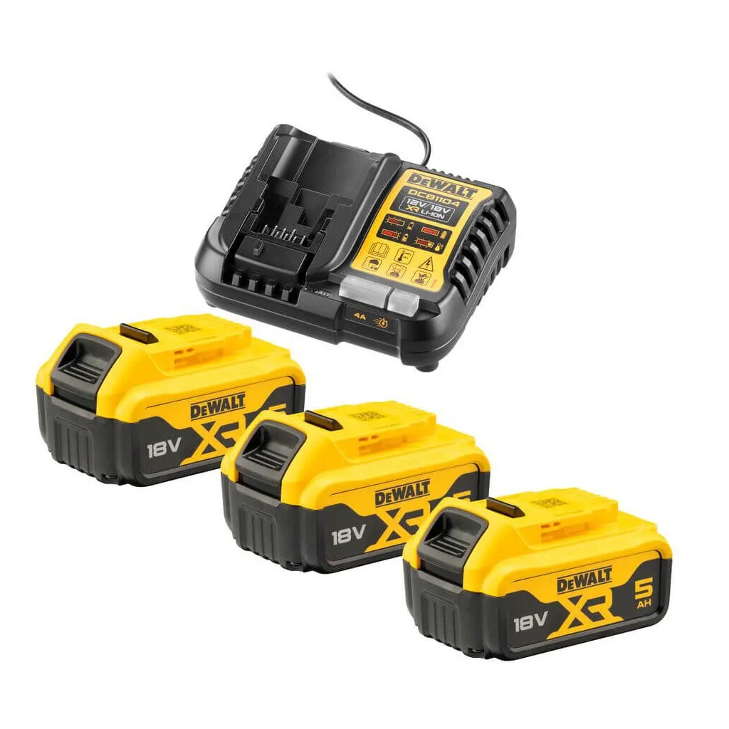 Набор акумуляторів + зарядний пристрій DeWALT 10,8 - 54 В, 4A, 18В XR Li-Ion, 3 x 5Ah DCB184 (DCB1104P3)