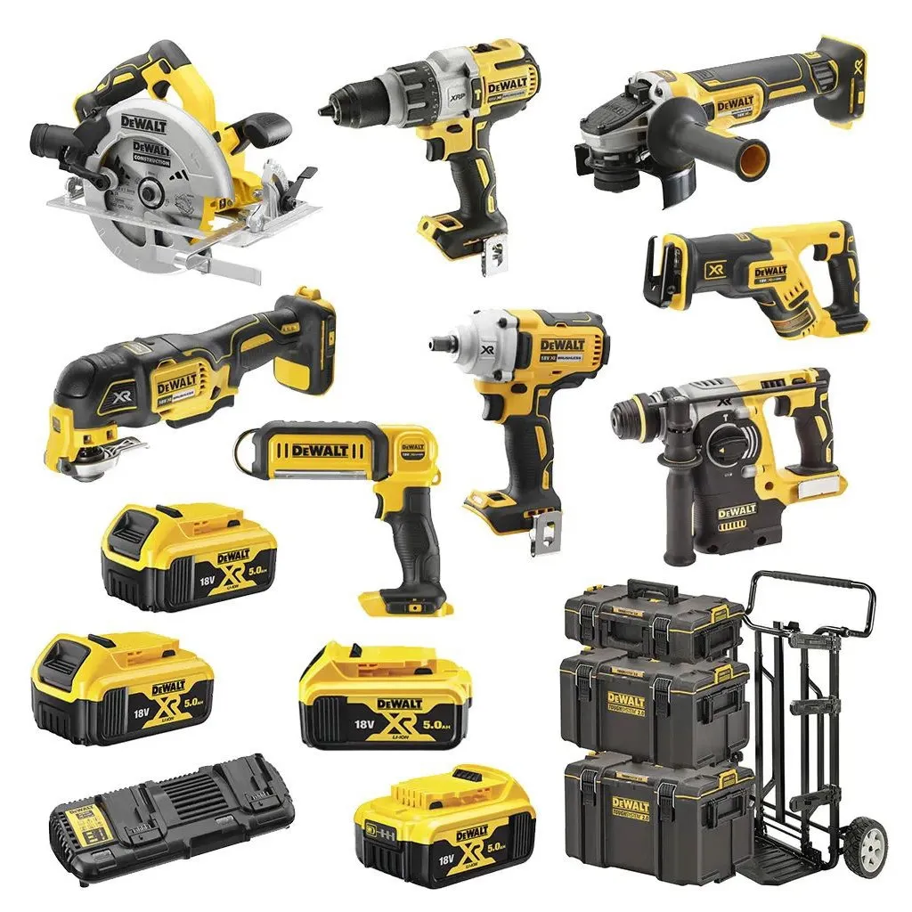 Набор электроинструментов DeWALT 8 ед. 18 В XR Li-lon, вес 43.5 кг, 3 кейса, 4 АКБ и ЗУ (DCK856P4)