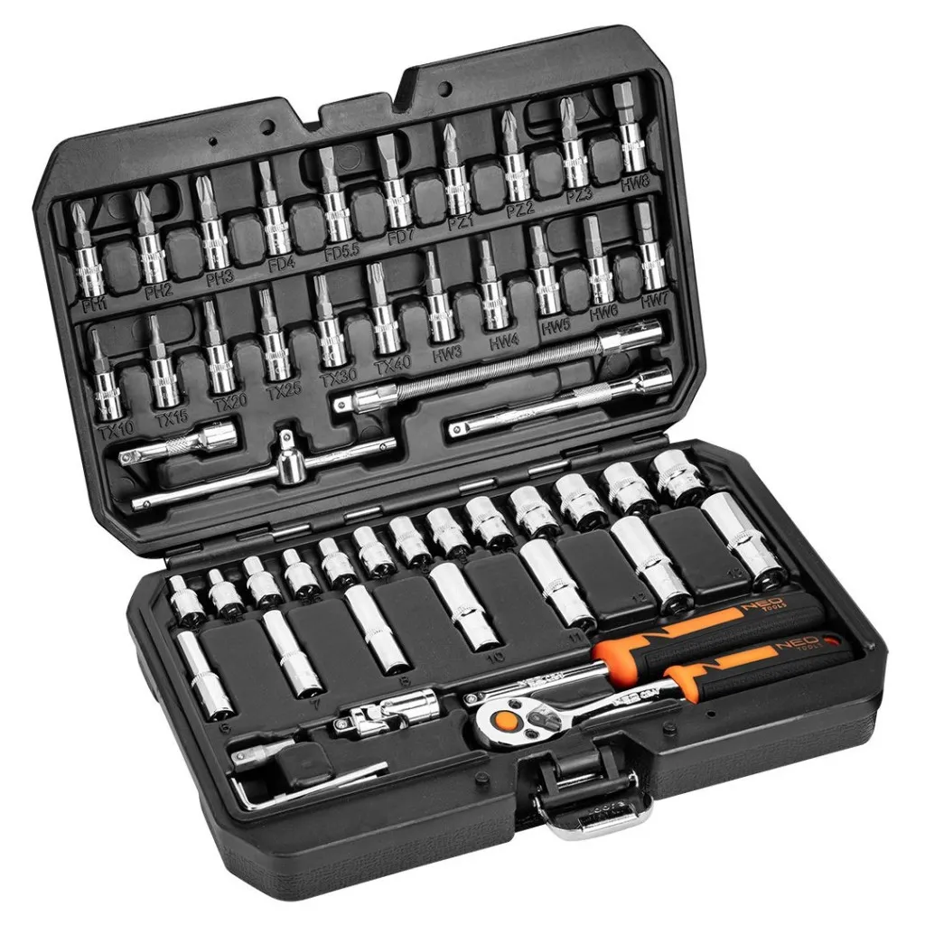 Набор инструментов Neo Tools 73шт, 1/2", 1/4", CrV, кейс (10-054)