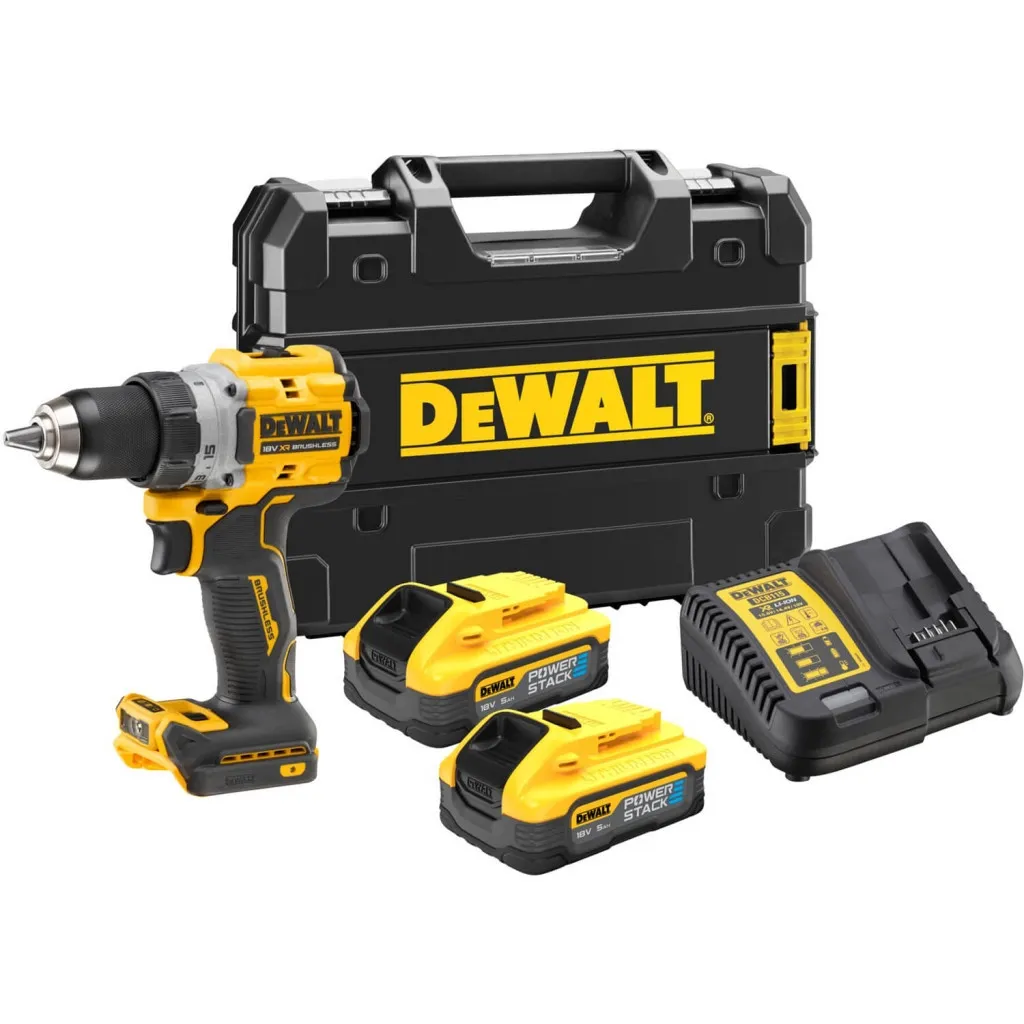 Шуруповерт DeWALT XR Li-Ion PowerStack 18 В, 2x5Ah, 90 Нм, 0-650/0-2000 об/хв, TSTAK (DCD800H2T)