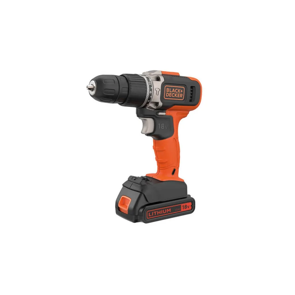 Шуруповерт Black&Decker 18 В, 1.5Ah, 45 Нм,0-360/0-1400 об/мин, 21000 уд/мин, 1.3 кг (BCD003C1)