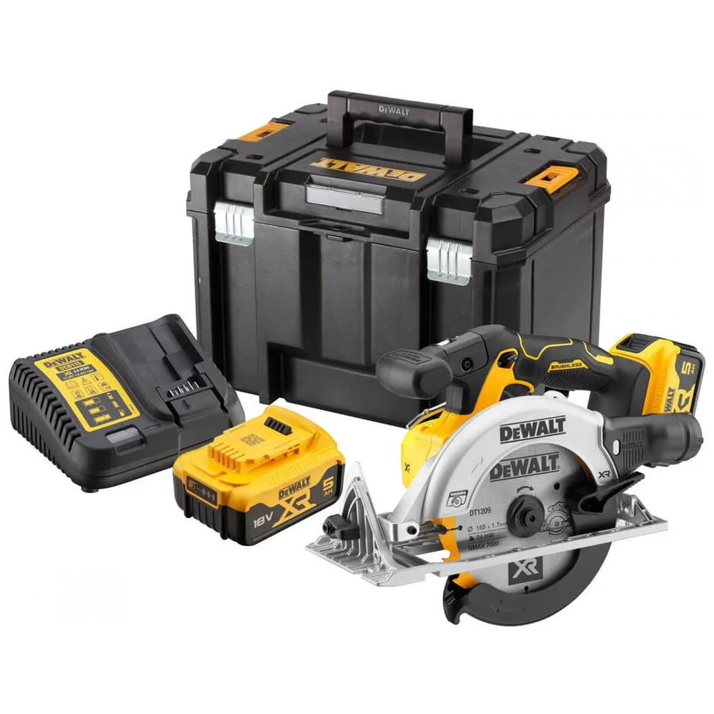  Дискова пила DeWALT 18В XR Li-lon, 2x5Ah, диск 165х20 мм, 2.8 кг, TSTAK (без АКБ та ЗП) (DCS565P2)