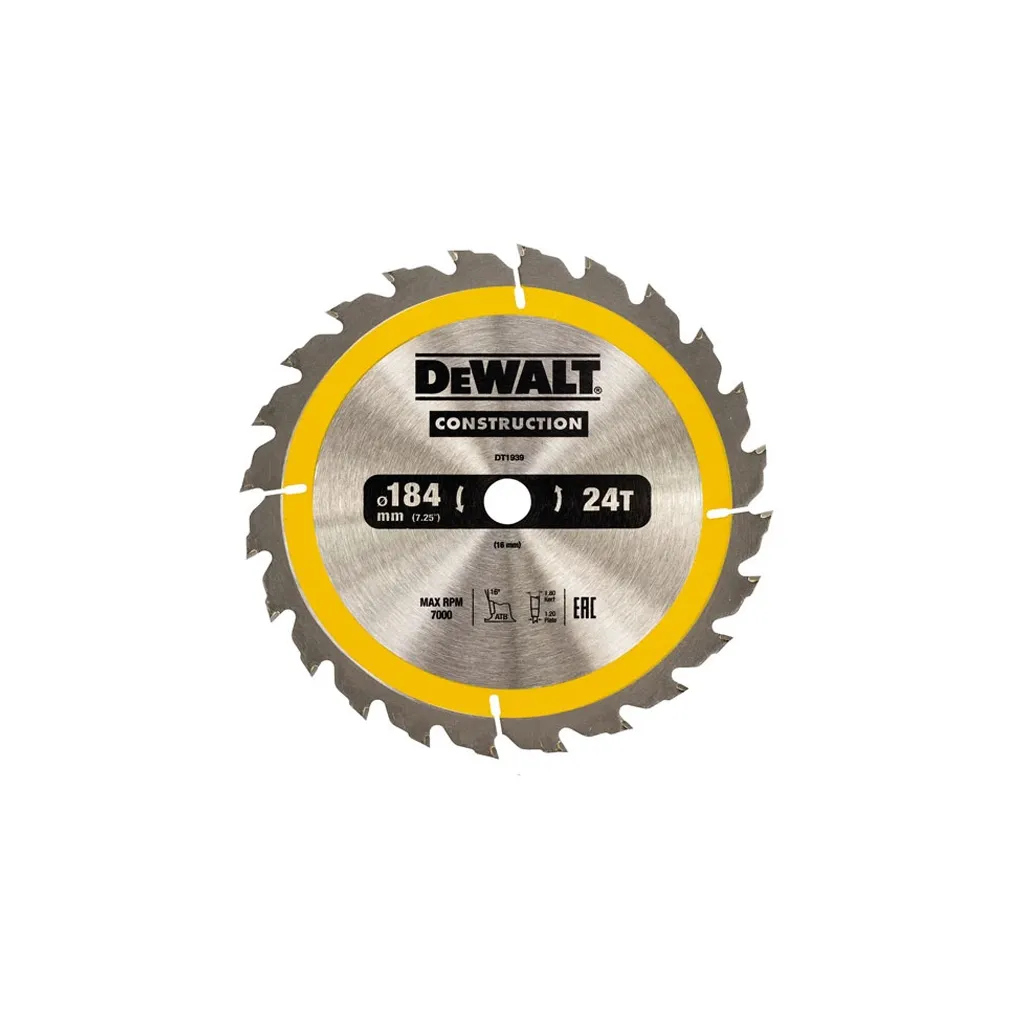  DeWALT CONSTRUCTION, 184 х 16 мм, 24z (ATB), 16 градусів (DT1939)