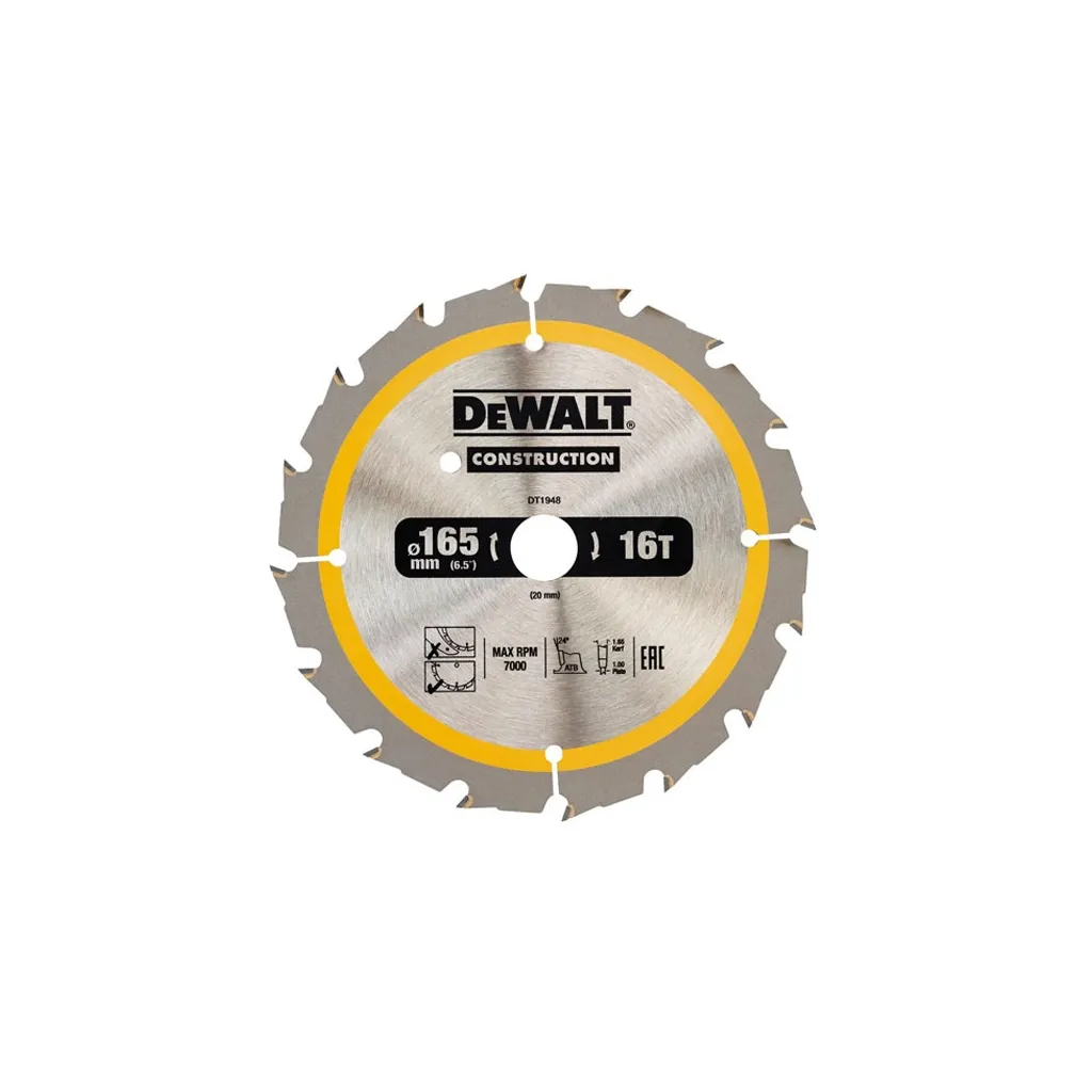  DeWALT CONSTRUCTION 165 х 20 мм, 16z (ATB), 20 градусов (DT1948)