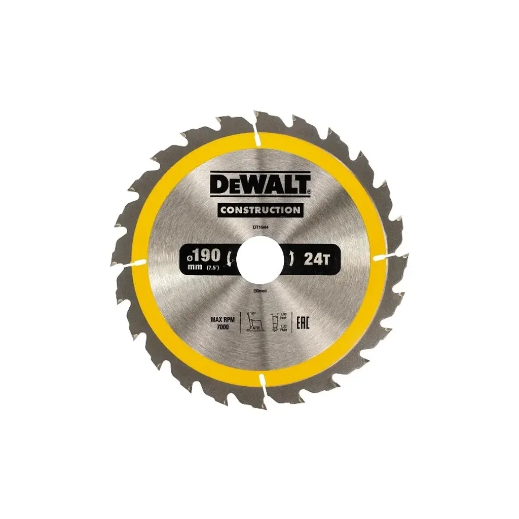 Диск DeWALT CONSTRUCTION 190х30 мм, 24z (ATB), 16 градусов (DT1944)