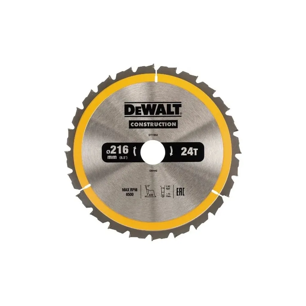 Диск DeWALT CONSTRUCTION 216 х 30 мм, 24z (ATB) – 5 градусов (DT1952)