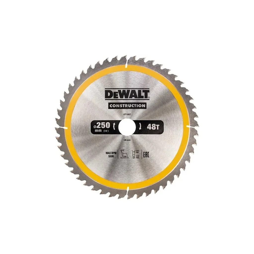  DeWALT CONSTRUCTION 250х30 мм, 48z (ATB) + 10 град (DT1957)