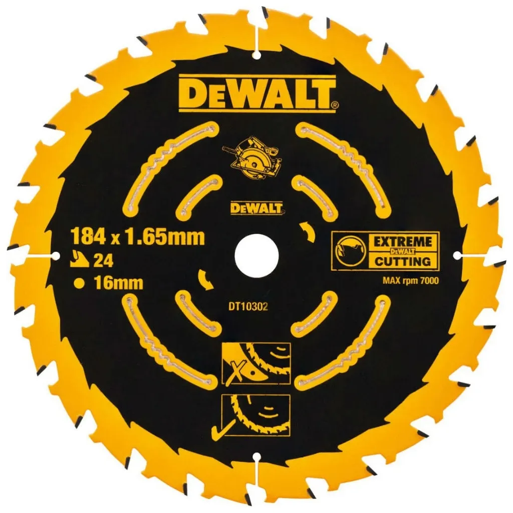 Диск DeWALT EXTREME , 184х16, 24 z, ATB, 18 градусов, быстрий рез (DT10302)