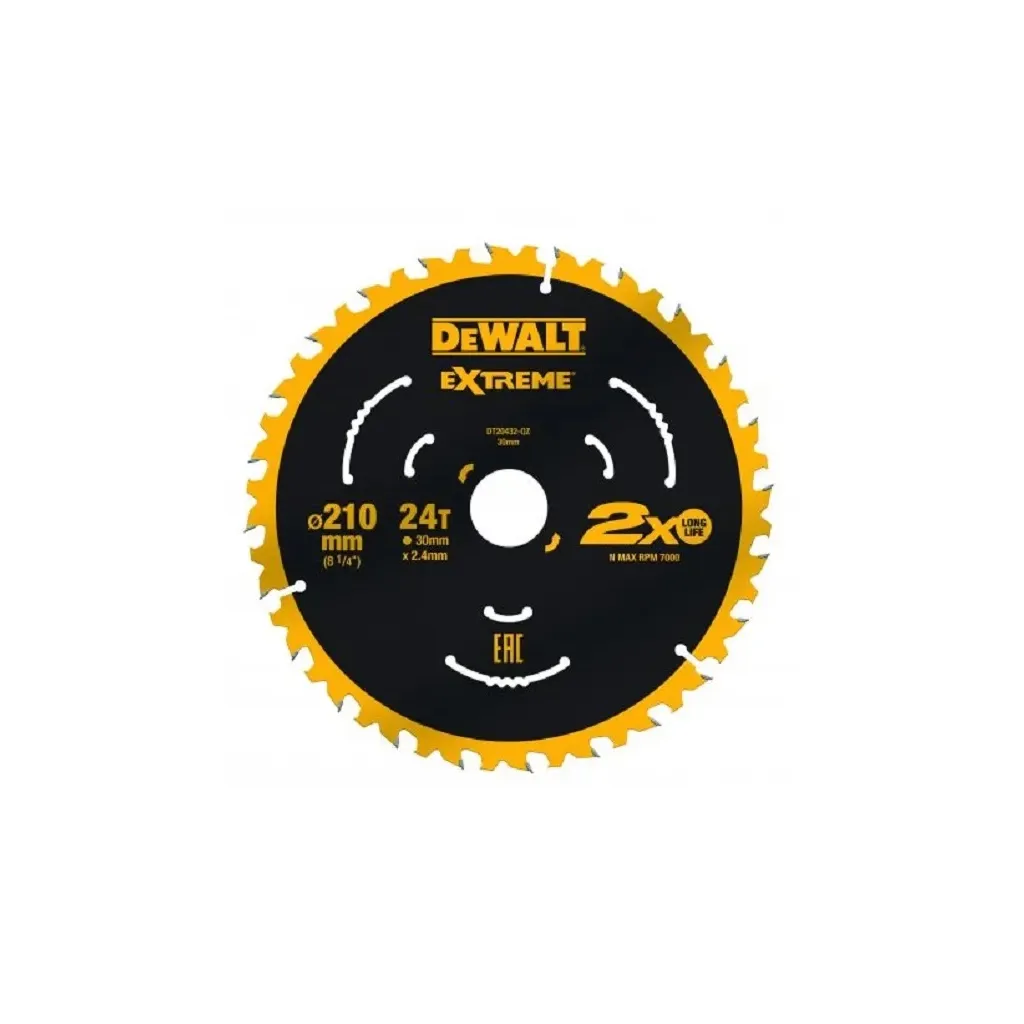  DeWALT EXTREME, 210 х 30 мм, 24z, ATB, 7 градусів, 7000 об/хв. (DT20432)