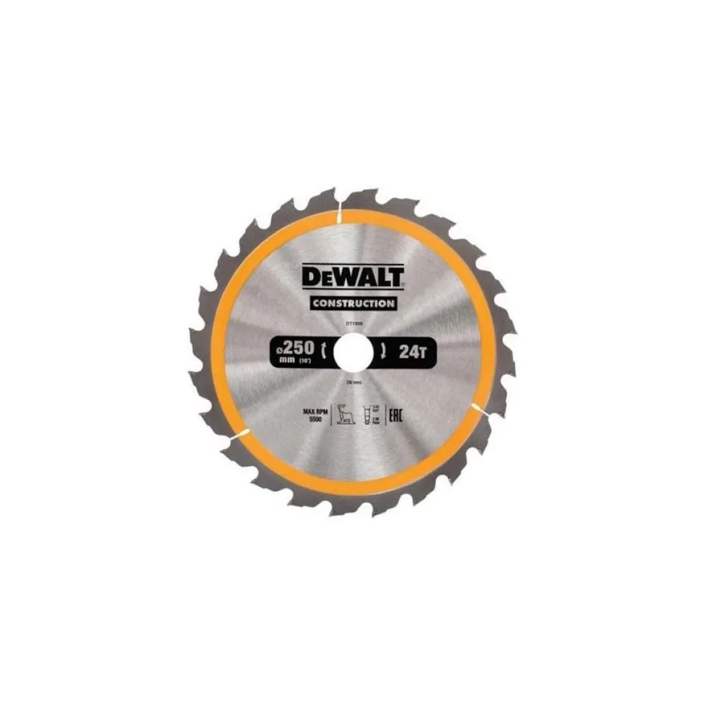  DeWALT СONSTRUCTION , 250 х 30 мм, 24 z, АТВ, 10 градусов, (DT1956)