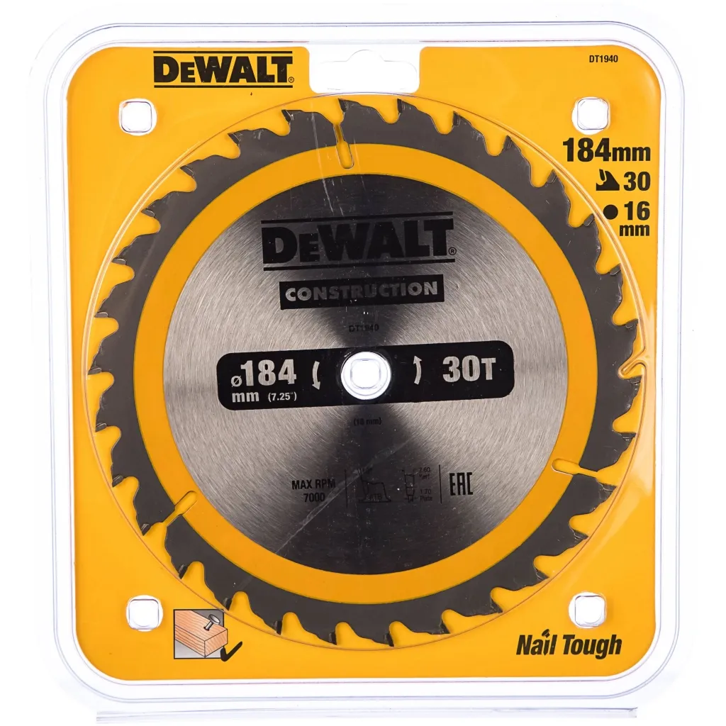  DeWALT СONSTRUCTION, 184 х 16 мм, 30 z, АТВ, 10 градусів (DT1940)