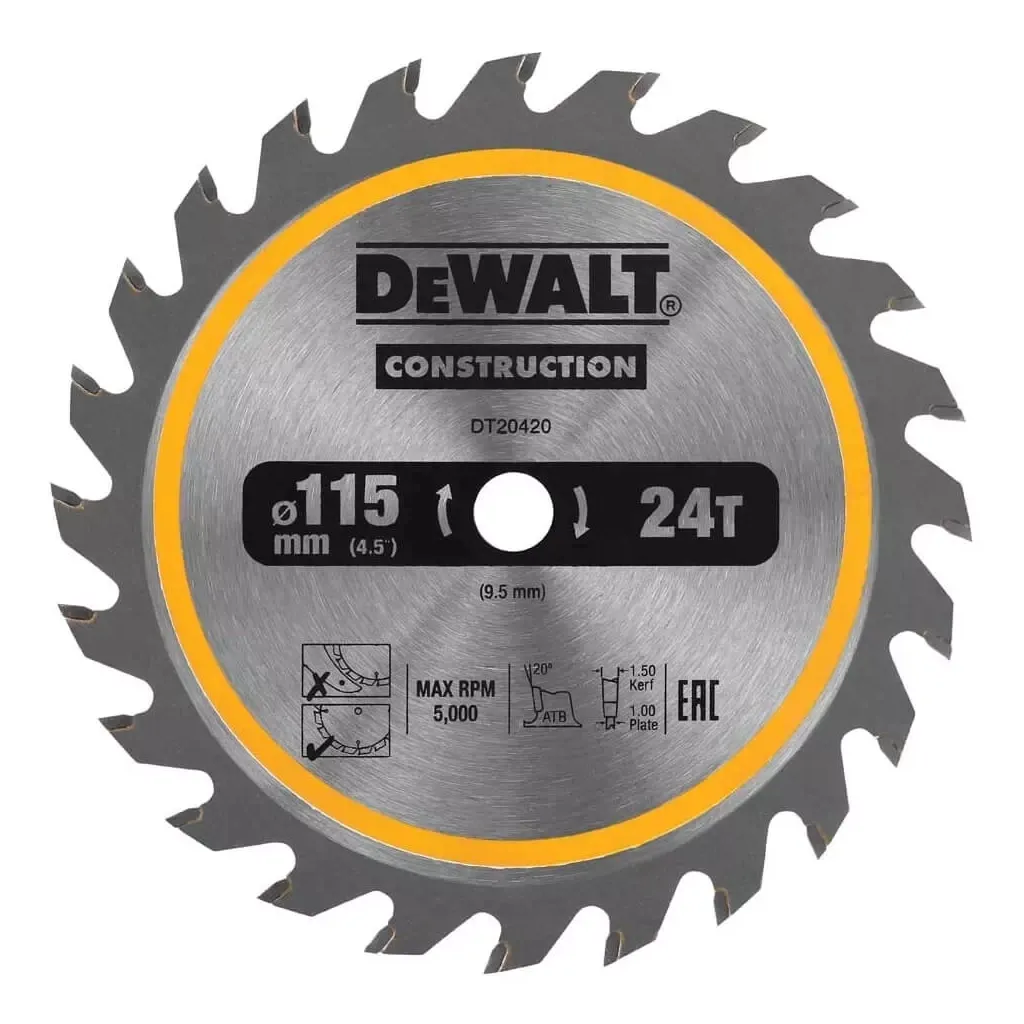  DeWALT универсальный, 115 х 9.5 мм, 24z, TCT, 5000 об/мин (DT20420)