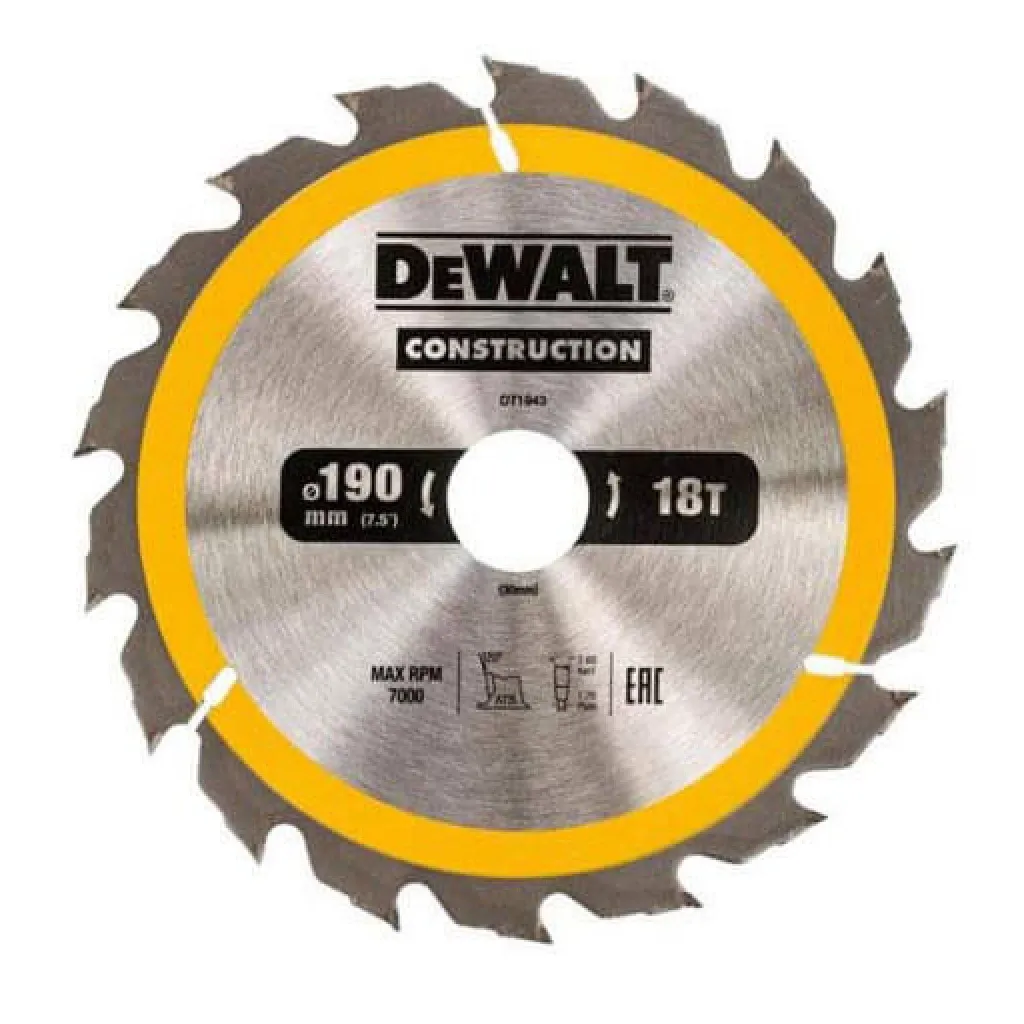  DeWALT СONSTRUCTION, 190 х 30 мм, 18 z, АТВ, 20 градусов (DT1943)