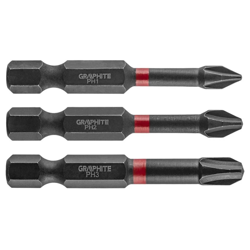 Набір біт для шуруповерта Graphite ударні 3 од., 1/4", PH1/2/3 x 50мм, сталь S2 (56H543)