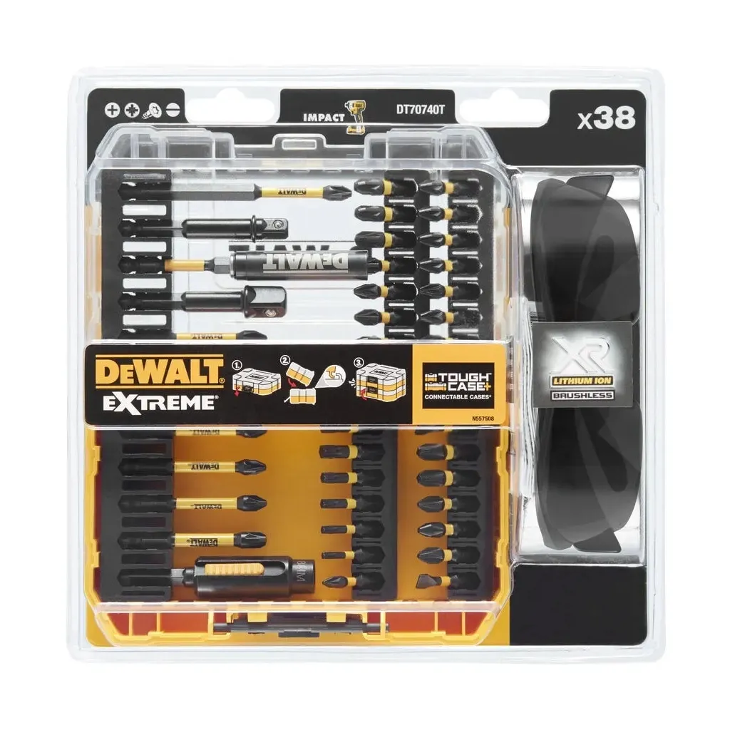 Набор бит для шуруповерта DeWALT EXTREME FLEXTORQ,Phillips,Pozidriv,Torx,Slotted,Ph2,Pz3,38 шт, кейс (DT70740T)