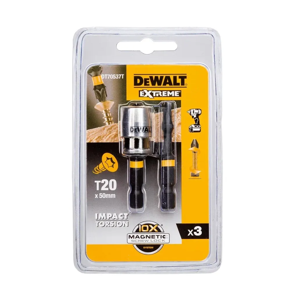  DeWALT IMPACT TORSION, ударных, T20, L=50 мм, 2 шт + магнитный держатель (DT70537T)