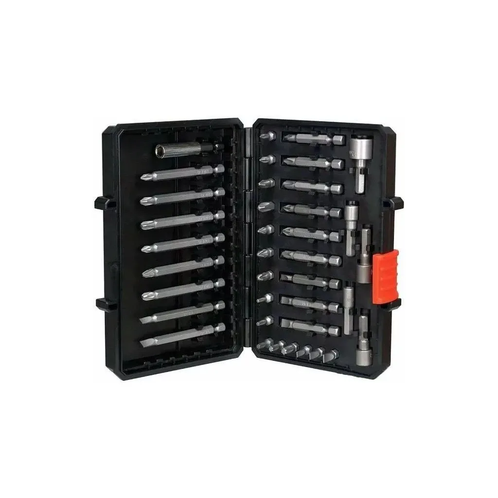 Набор бит для шуруповерта Black&Decker PH0, PH1, SL4, SL6, Pz1, Pz2, Тx10, Тx20, L 25,50,75 мм, 38 шт, кейс (A7202)