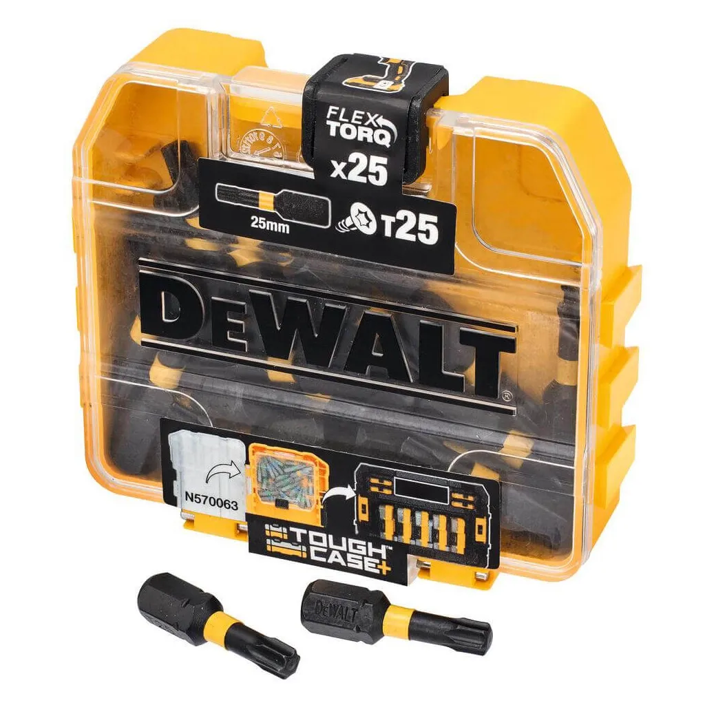 Набір біт для шуруповерта DeWALT EXTREME FLEXTORQ, Torx, T25, L = 25 мм, 25 шт, TOUGH CASE (DT70558T)