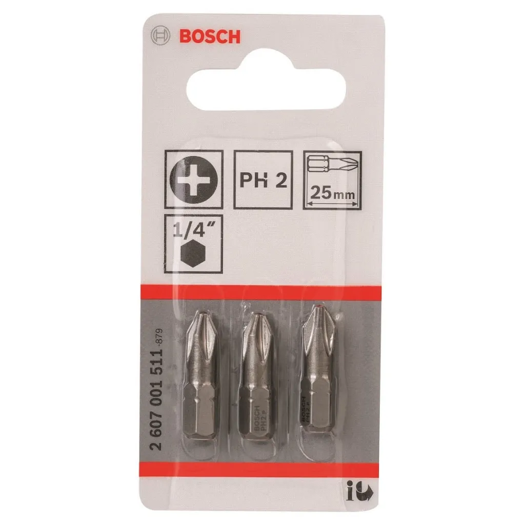 Набір біт для шуруповерта Bosch Extra-Hart PH2, 25мм, 3шт (2.607.001.511)