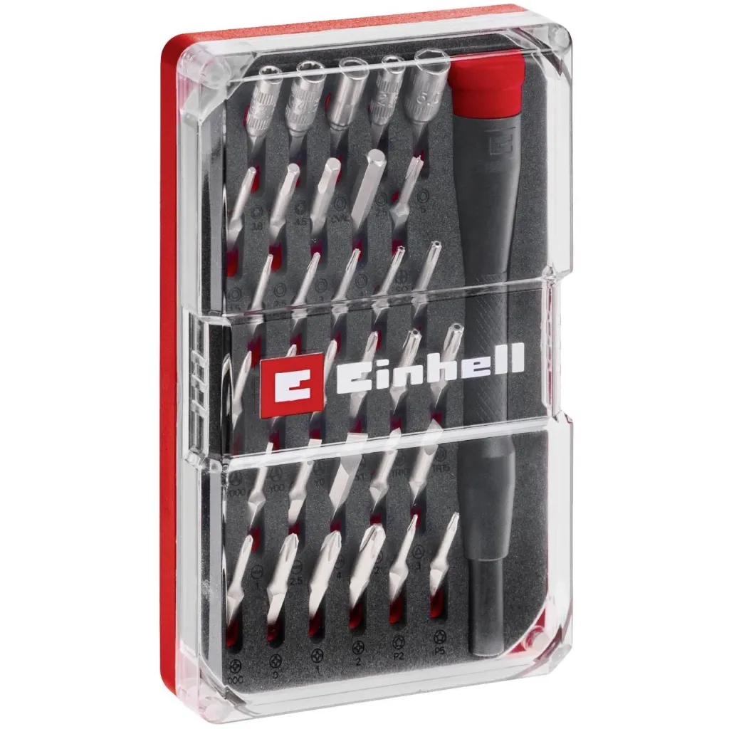 Набор бит для шуруповерта Einhell 33шт, HEX, PH, RIBE, SL, Spline, Torx, 28мм, кейс (115010)